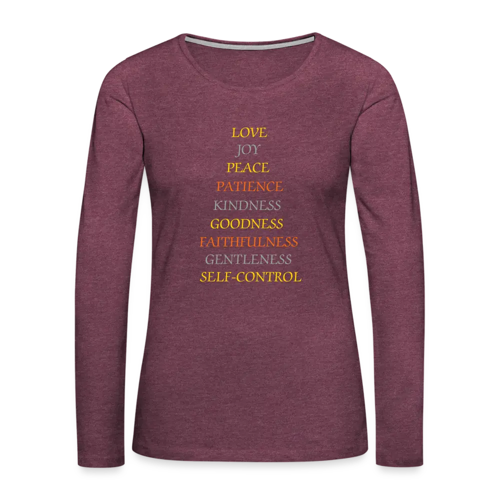 Women's Love, Joy, Peace Long Sleeve T-Shirt - heather burgundy