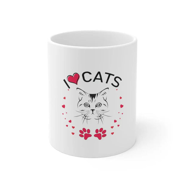 White I love Cats Custom Ceramic Coffee Mug
