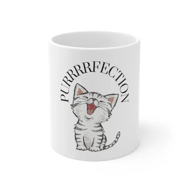purrrfect cat  coffee mug with smiling cat 