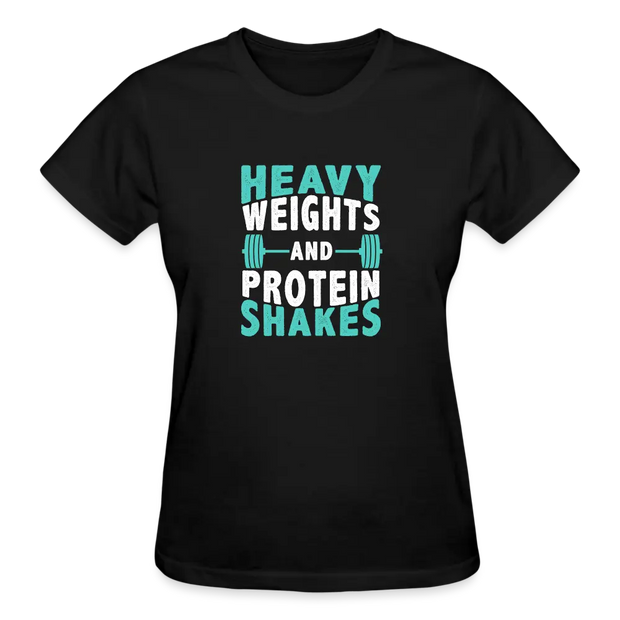 Heavy Weights and Protein Shakes T-Shirt - black
