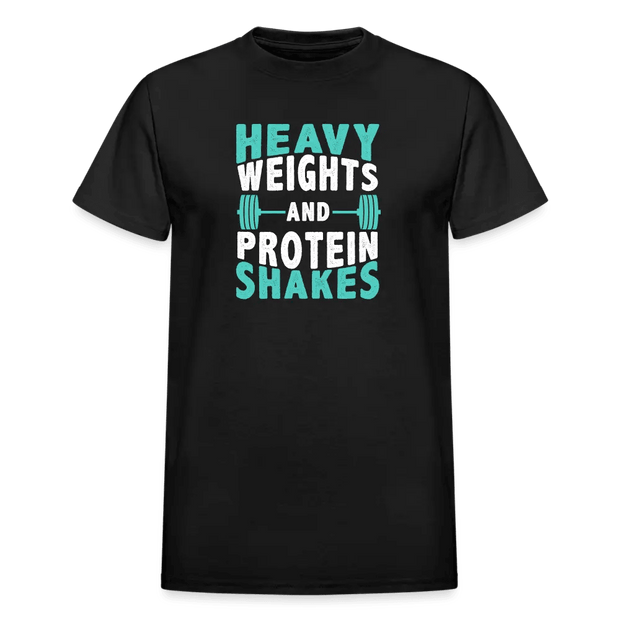 Men's Heavy Weights and Protein Shakes T-Shirt - black